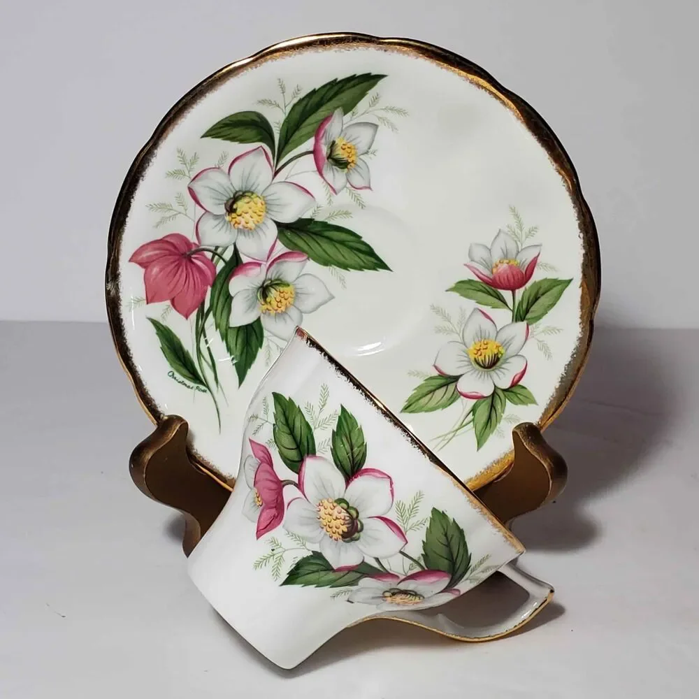 Jason Teacup and Saucer White Pink Flowers Vintage